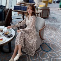 【女装】春装新款V领碎花雪纺连衣裙