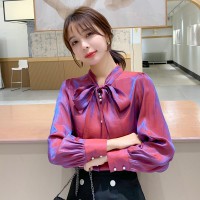【女装】春季显瘦蝴蝶结珍珠扣衬衫