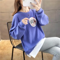 【女装】春秋韩版宽松薄款拼色假两件卫衣/09267