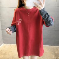 【女装】春季新款宽松假两件长袖T恤女/24324