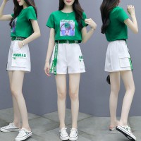 【女装】夏季新款时尚显瘦短袖+阔腿裤两件套