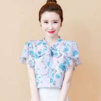 【女装】夏季新款收腰宽松荷叶边碎花短袖