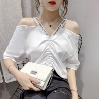 【女装】夏季新款泫雅风显瘦露肩印花短袖T恤