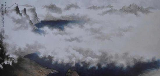 长白天池云雾中 2002年 孙恩同作 123×248厘米
