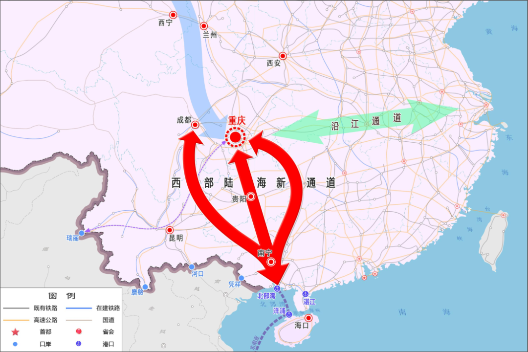 西部陆海新通道空间布局示意图 图片来源:《西部陆海新通道总体规划》